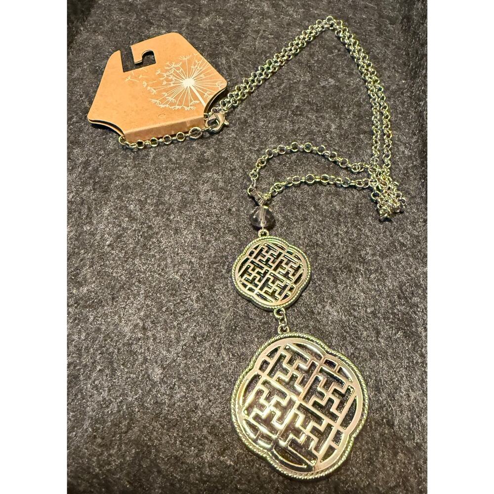Double Greek Pendant Necklace, 28"‎ Silvertone, Macy's Special